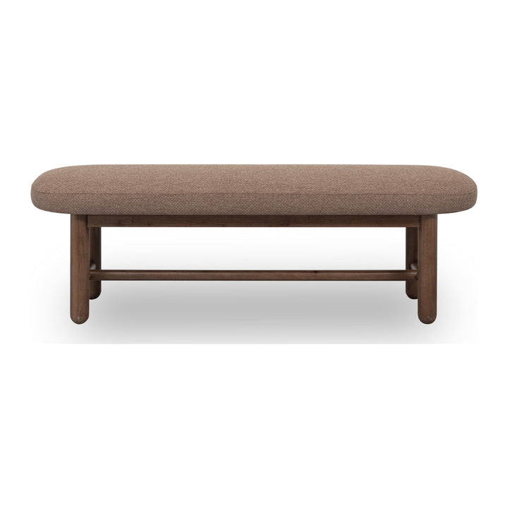 Astor Oval Upholstered Dining Bench by Modus in Wheat Bread and Claystone — product view on a white background