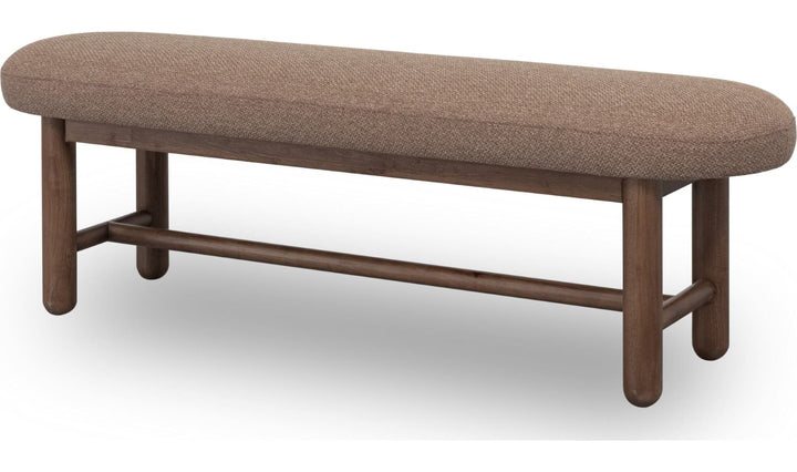 Astor Oval Upholstered Dining Bench in Wheat Bread and Claystone — product view on a white background