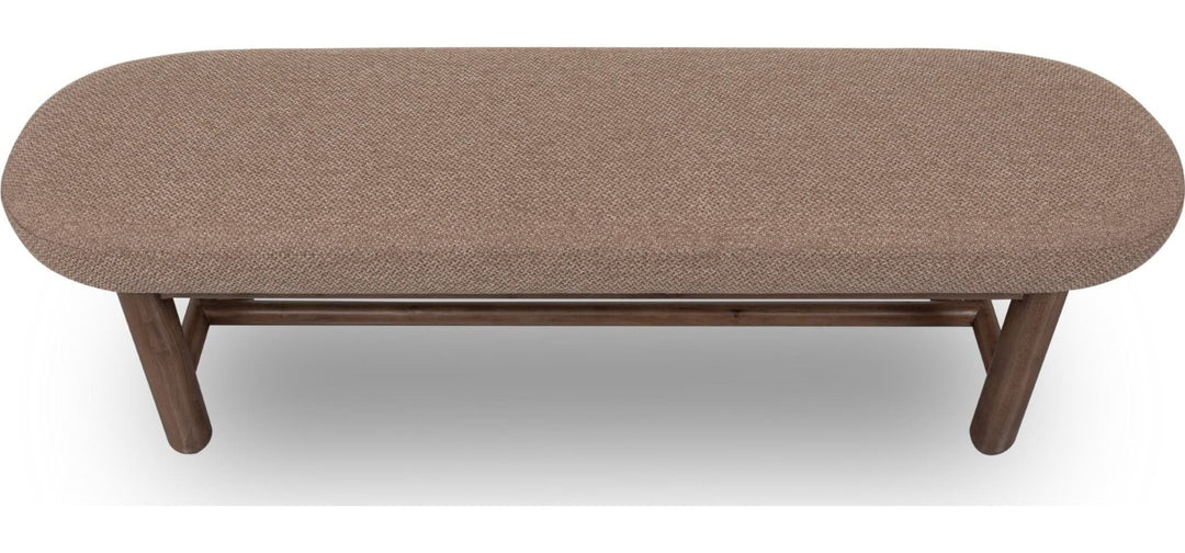 Astor Oval Upholstered Dining Bench in Wheat Bread and Claystone — product view on a white background