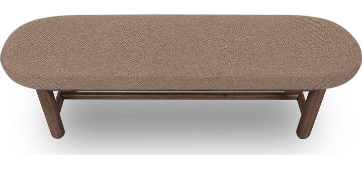 Astor Oval Upholstered Dining Bench in Wheat Bread and Claystone — product view on a white background