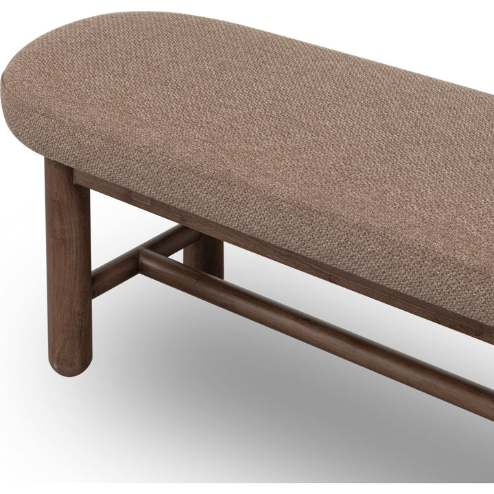 Astor Oval Upholstered Dining Bench in Wheat Bread and Claystone — product view on a white background