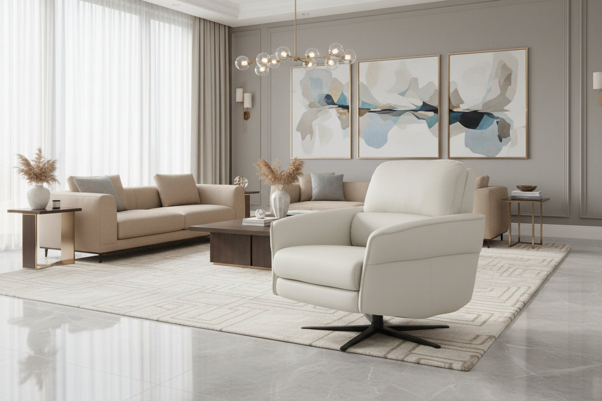 Modern power swivel recliner with adjustable headrest