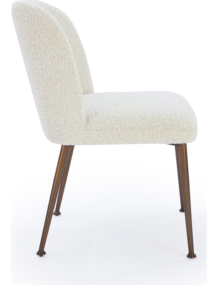 Avery Upholstered Dining Chair in Ricotta Boucle and Bronze Metal — product view on a white background