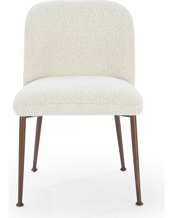 Avery Upholstered Dining Chair in Ricotta Boucle and Bronze Metal — product view on a white background