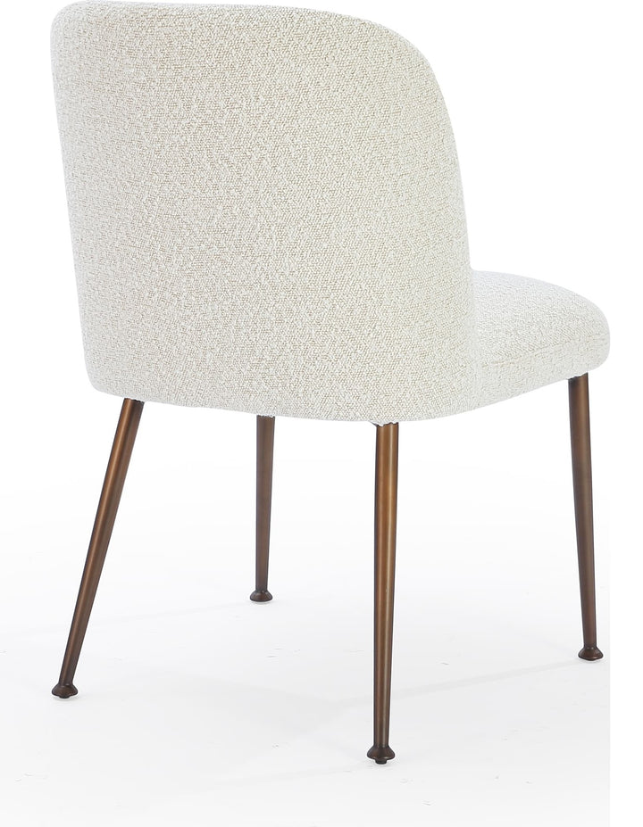 Avery Upholstered Dining Chair in Ricotta Boucle and Bronze Metal — product view on a white background