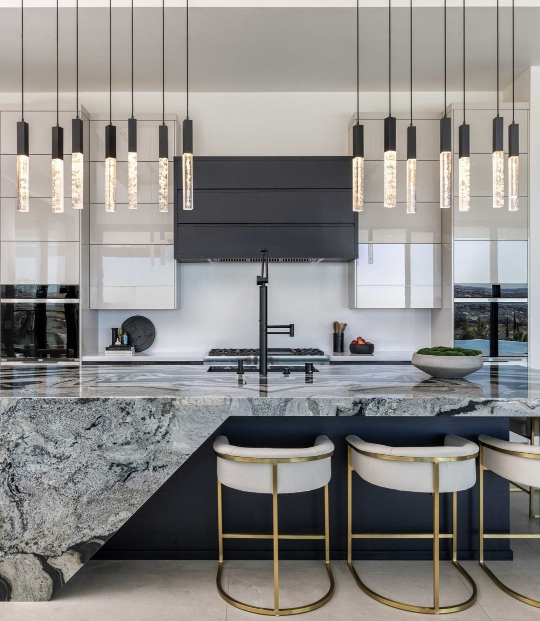 Axis Linear Pendant Chandelier by Hammerton Studio in a styled interior