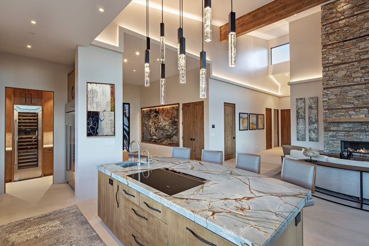 Axis Linear Pendant Chandelier by Hammerton Studio in a styled interior