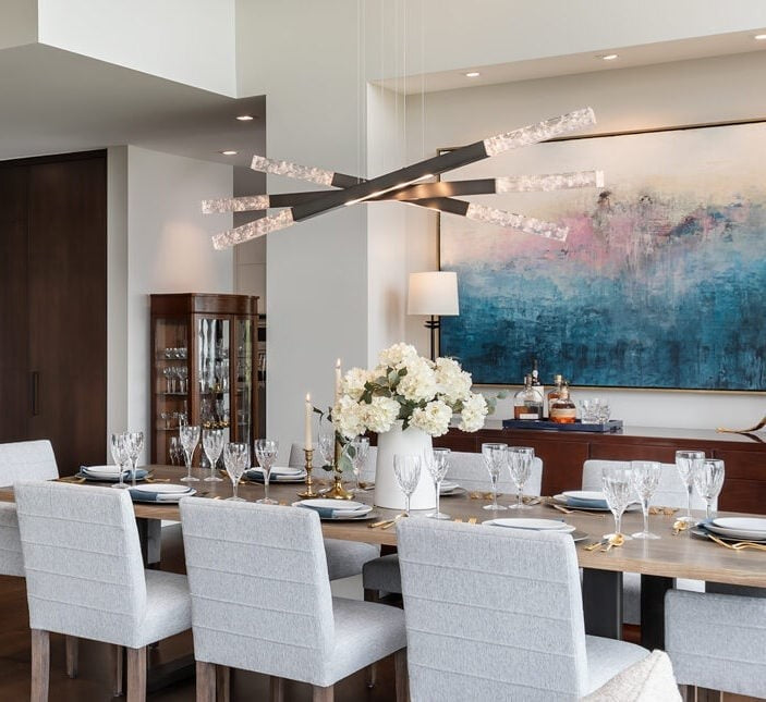 Axis Moda Multi-Piece Linear Chandelier by Hammerton Studio in a styled interior