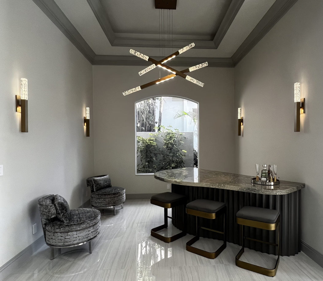 Axis Moda Multi-Piece Linear Chandelier by Hammerton Studio in a styled interior