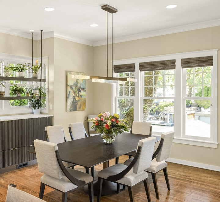 Axis Pivot Linear Chandelier by Hammerton Studio in a styled interior