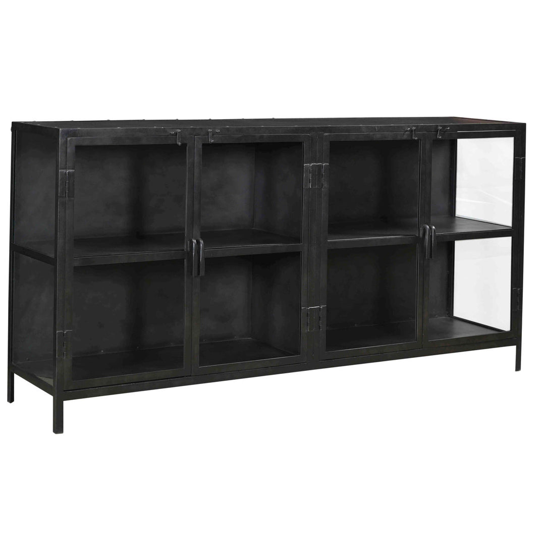 Bevan Gunmetal and Glass Sideboard, three-quarter studio view