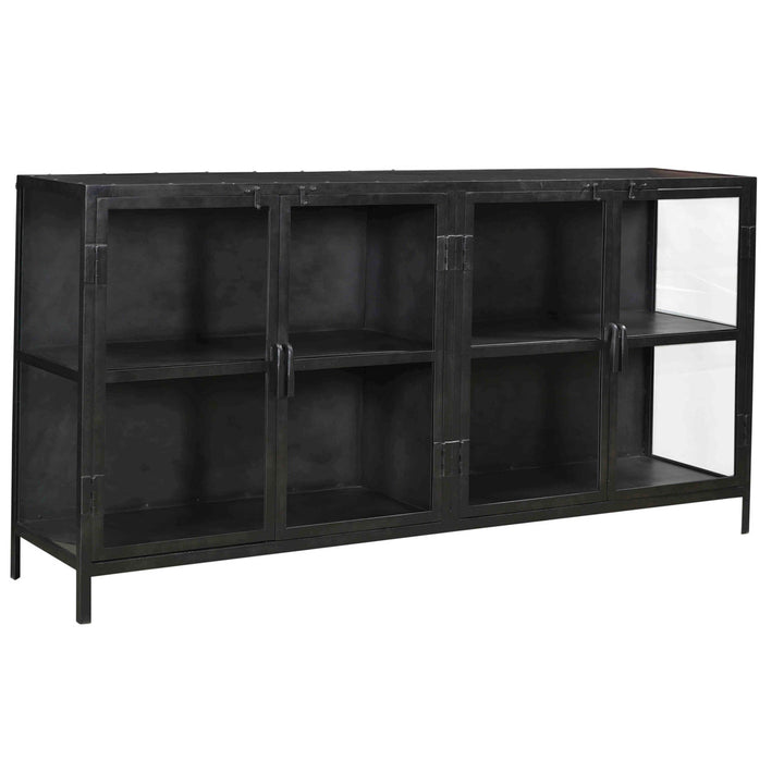 Bevan Gunmetal and Glass Sideboard, three-quarter studio view