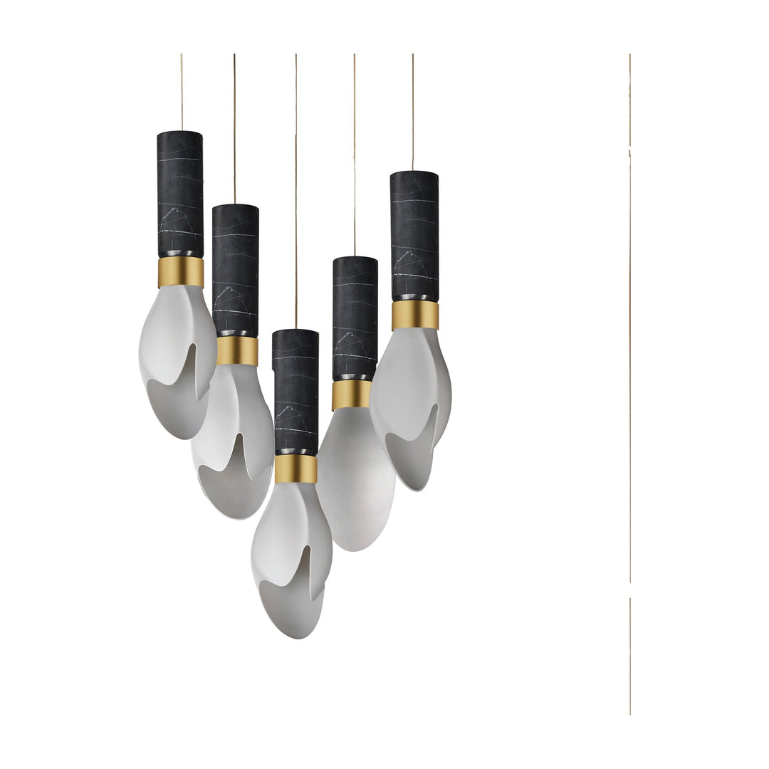Burgeon 5-Light LED Pendant by Studio M Lighting in Black Marble / Natural Aged Brass