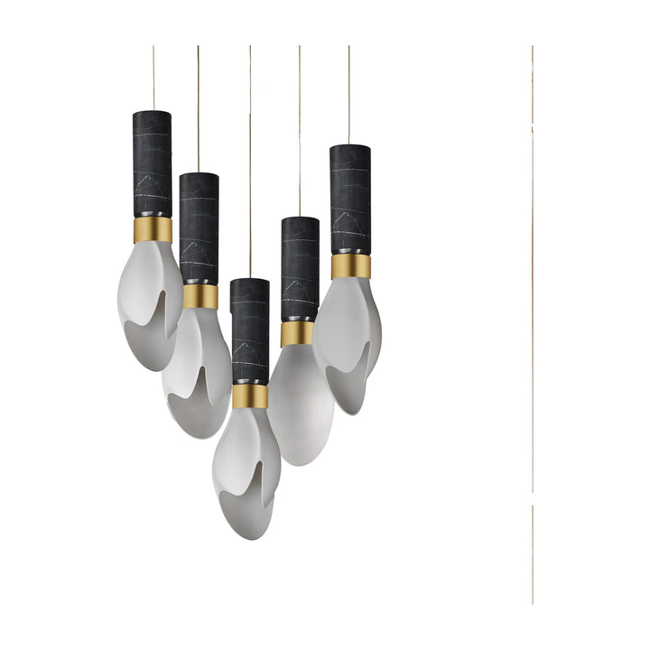 Burgeon 5-Light LED Pendant by Studio M Lighting in Black Marble / Natural Aged Brass