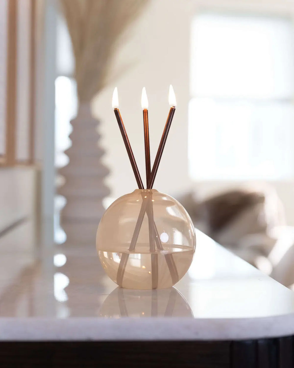 Neva Candle Set — Copper / Pampas — lifestyle