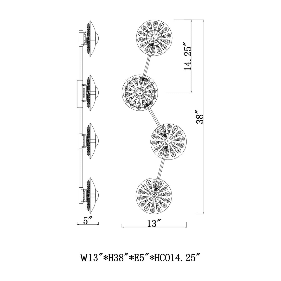 Peony 4-Light LED Wall Sconce by Studio M Lighting – line drawing