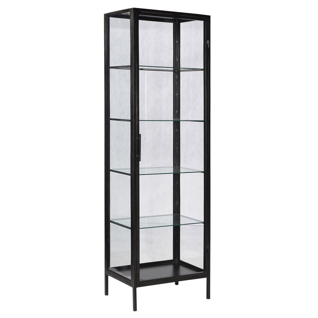 Benton Slim Glass Storage Cabinet, three-quarter studio view