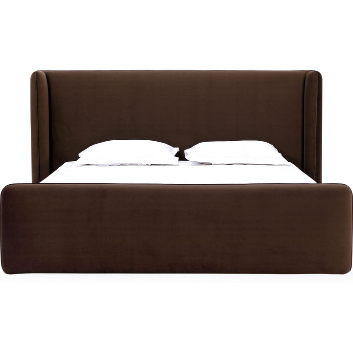 Bacall Velvet Upholstered Wingback Platform Bed in Cola — white background, front view