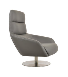 Barcelona Lounge Swivel Round Armchair — grey PPM, brushed stainless steel round memory-swivel base