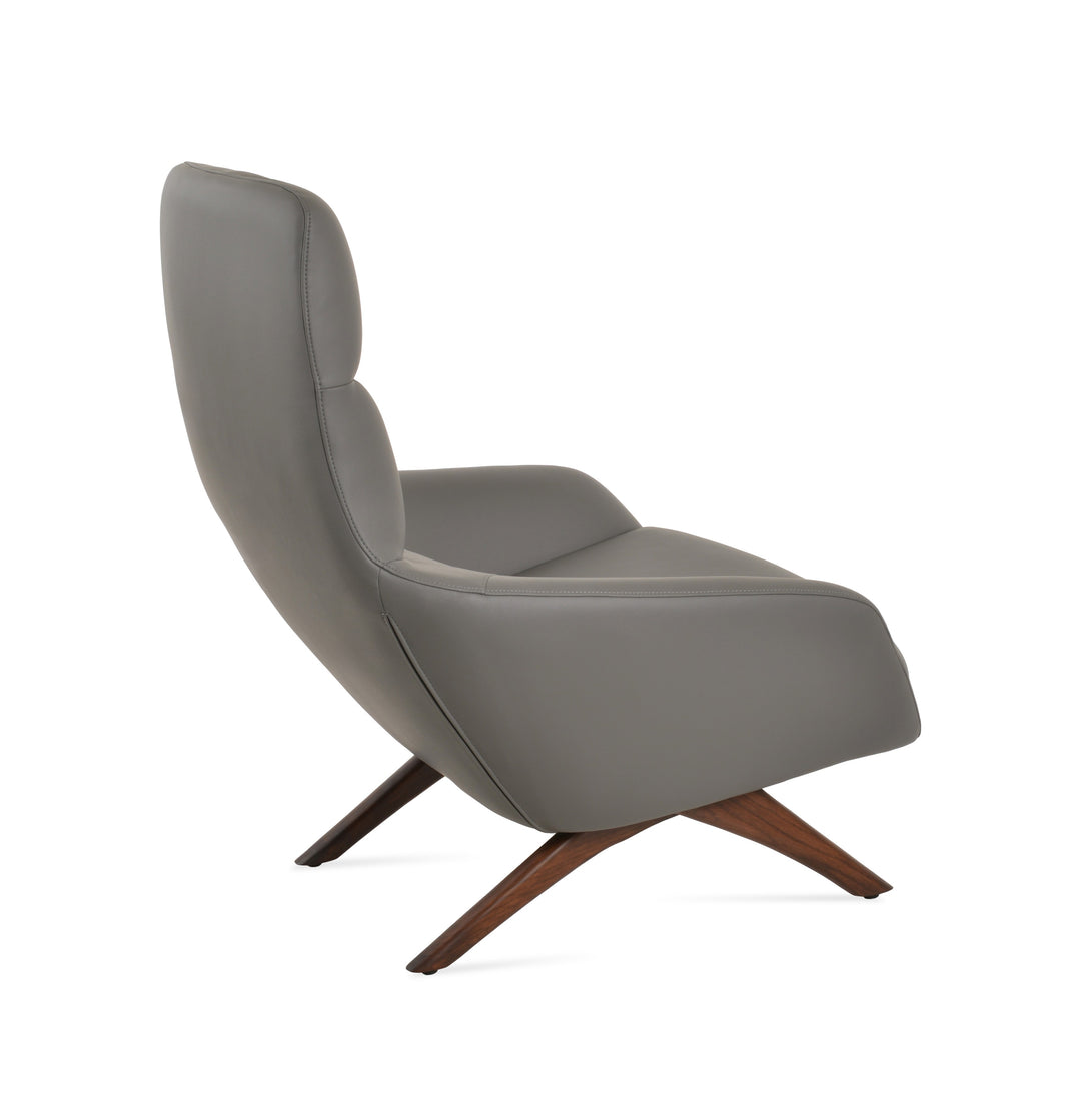 Barcelona Lounge X-Wood Armchair — grey PPM, walnut finish X-wood base