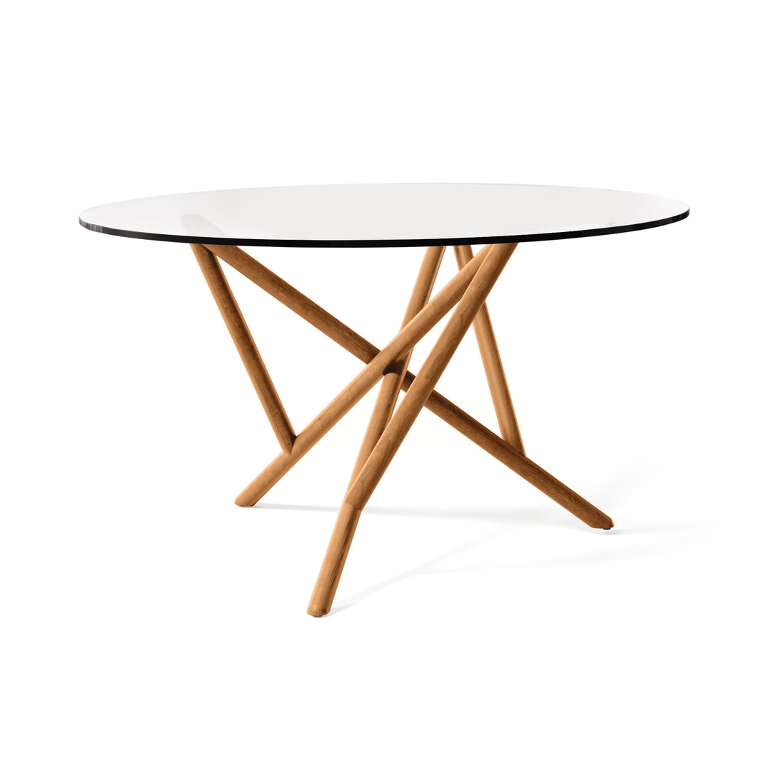 Baton Round Glass Top Table sculptural base detail