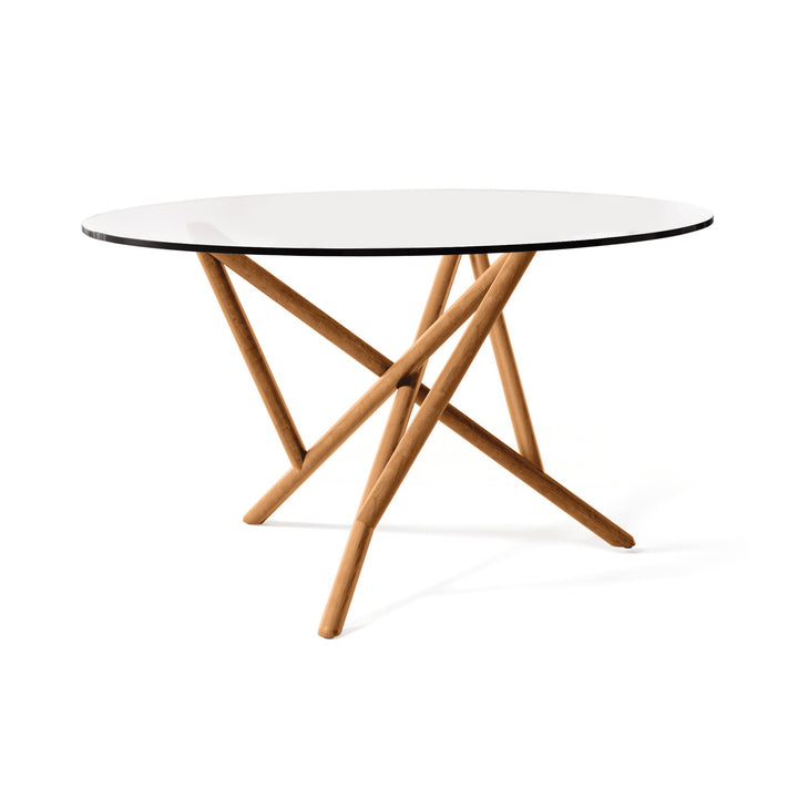 Baton Round Glass Top Table sculptural base detail