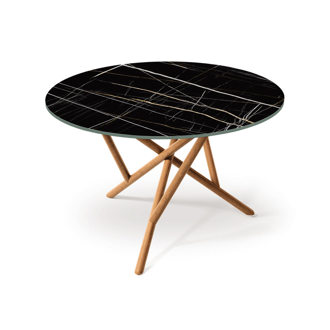 Baton Round Stone Table in natural cherry with Sahara Noir top