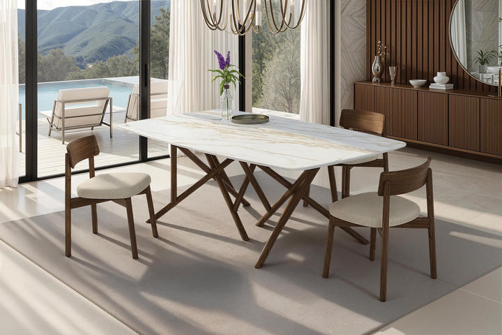 Baton dining collection with stackable chairs in a modern dining room
