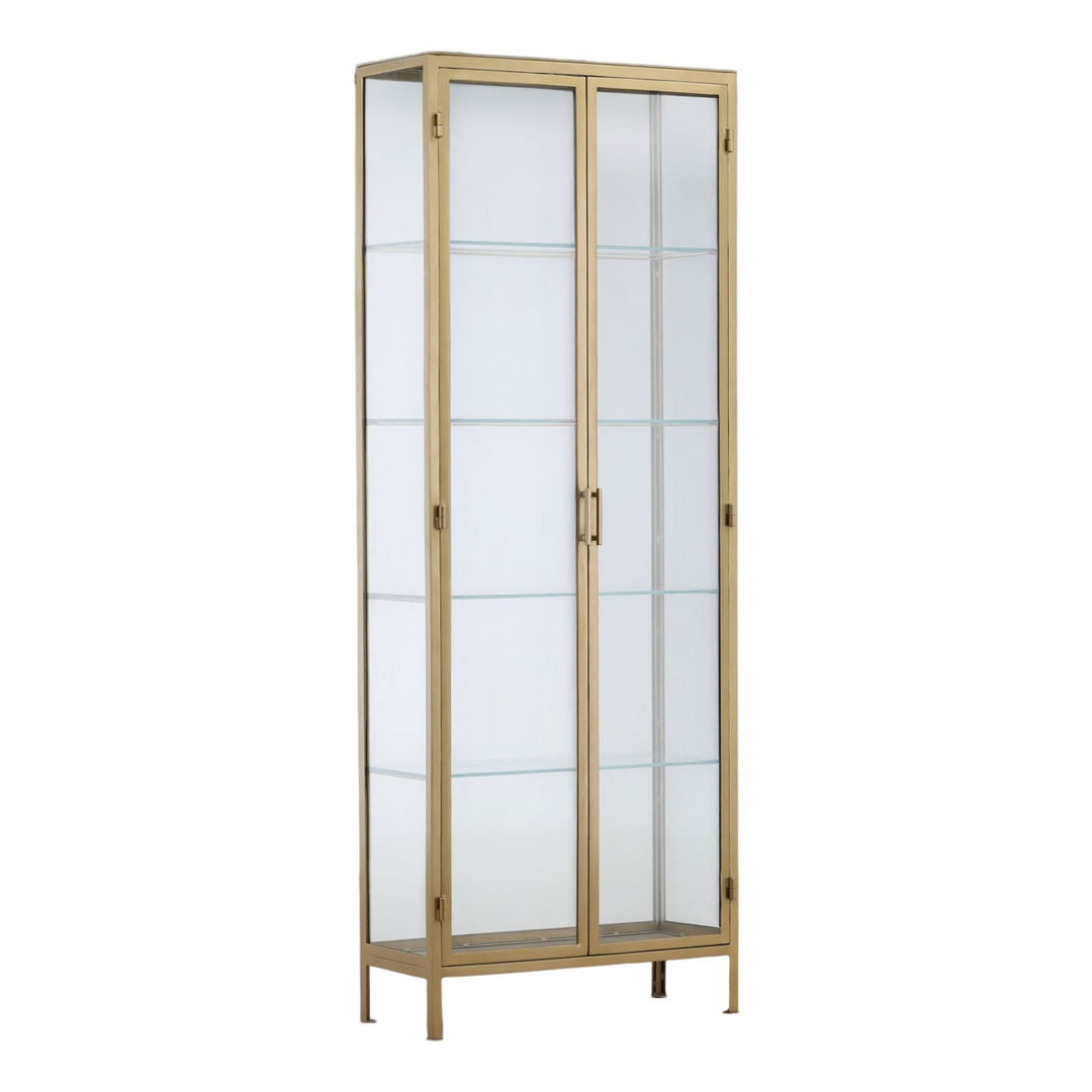 Arlen Brass Finish Glass Cabinet, three-quarter studio view