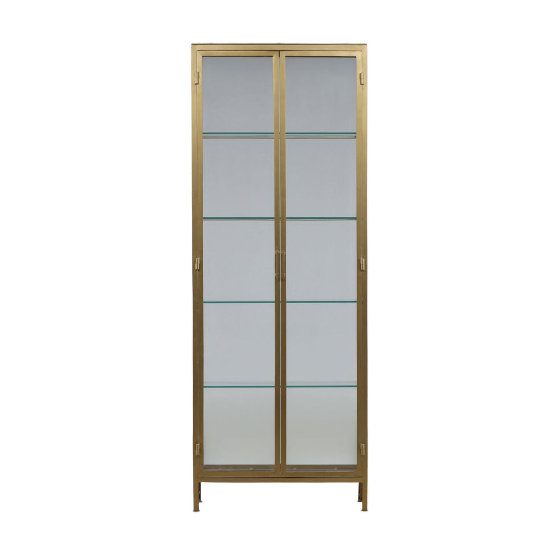 Arlen Brass Finish Glass Cabinet, front view
