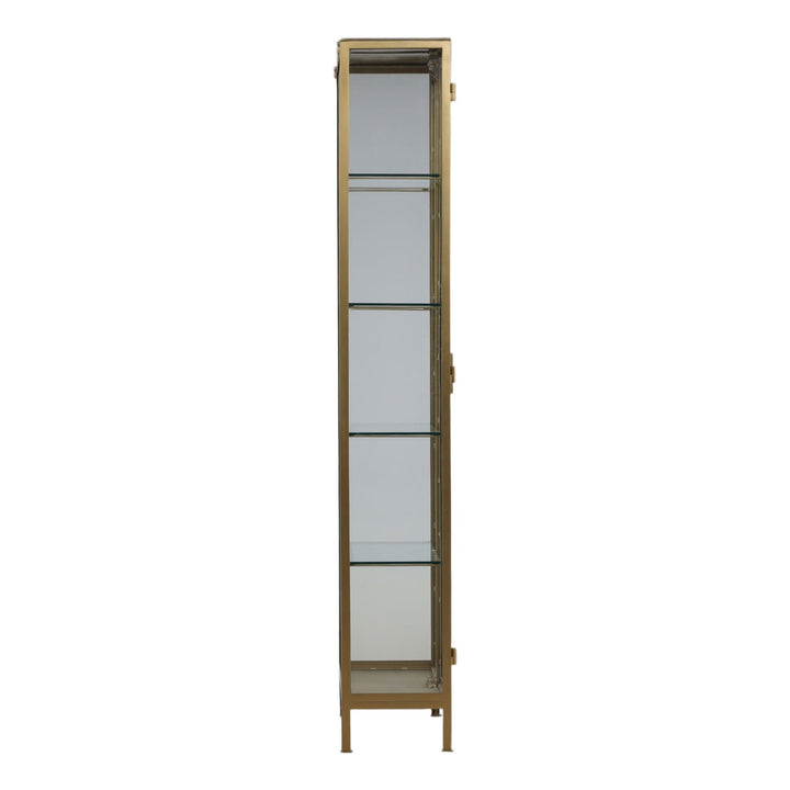 Arlen Brass Finish Glass Cabinet, profile view