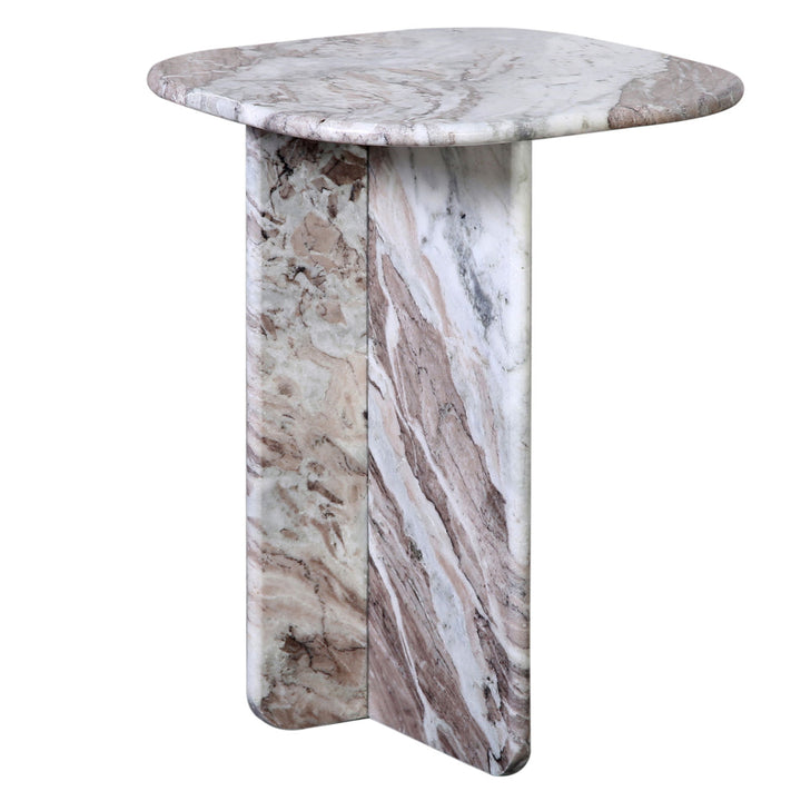 Caro Marble Side Table, three-quarter studio view