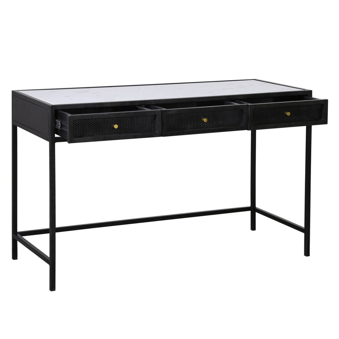 Alena Marble Desk, White Marble, open door view