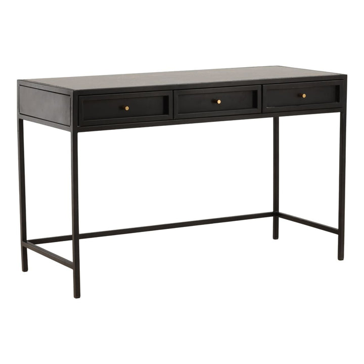 Alena Marble Desk, Brown and Green Marble, three-quarter studio view