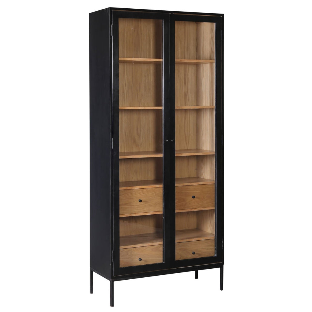 Eden Oak and Iron Storage Cabinet, three-quarter studio view