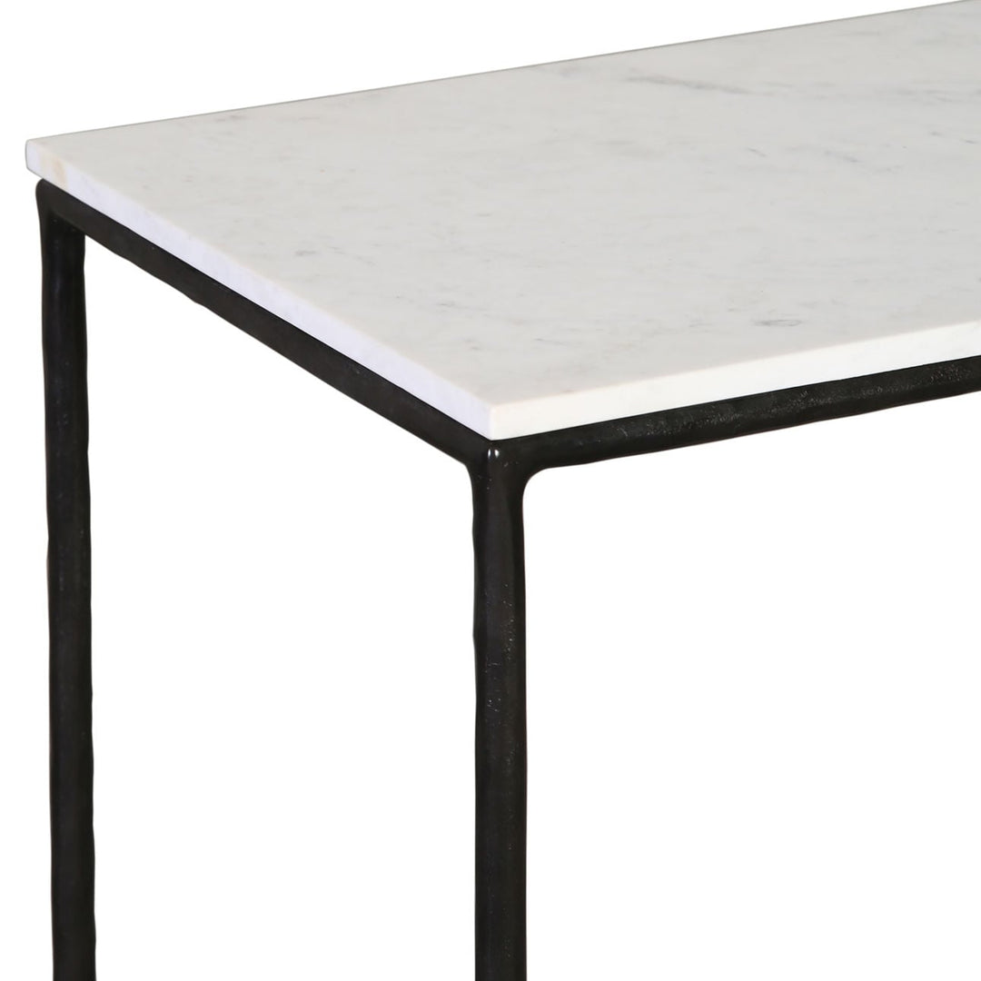Perla Marble and Iron Console Table, White Marble · Black Iron, detail 1 view