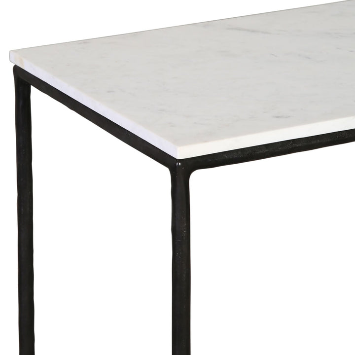 Perla Marble and Iron Console Table, White Marble · Black Iron, detail 1 view