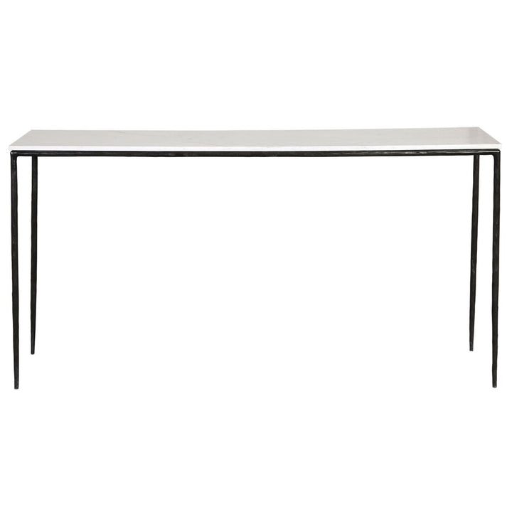 Perla Marble and Iron Console Table, White Marble · Black Iron, front view