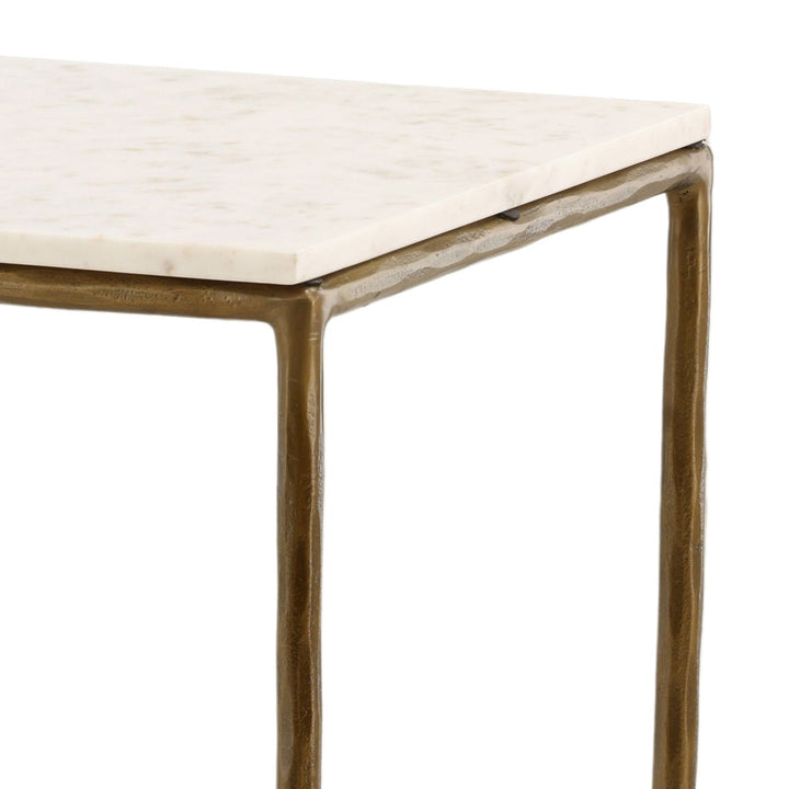Perla Marble and Iron Console Table, White Marble · Antique Brass, detail 1 view