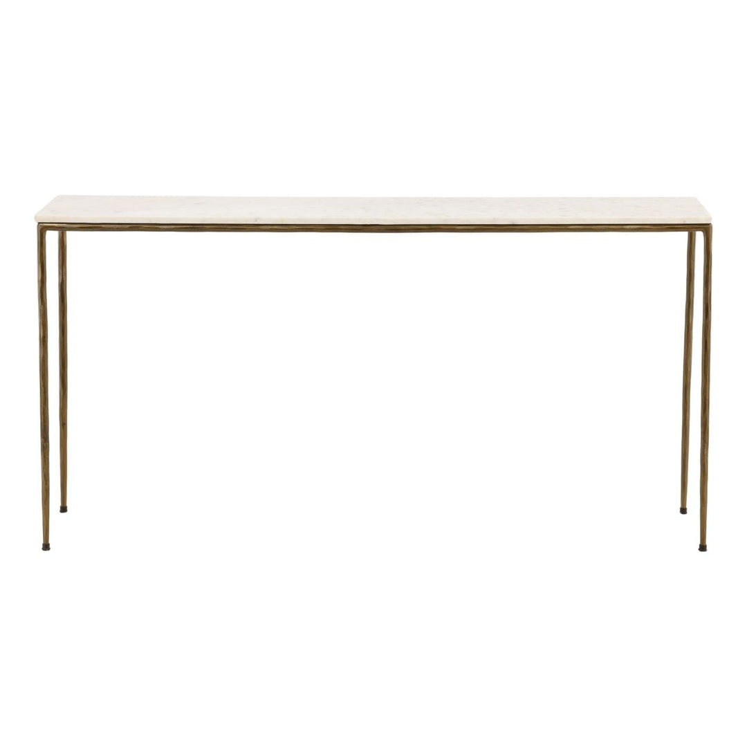 Perla Marble and Iron Console Table, White Marble · Antique Brass, front view