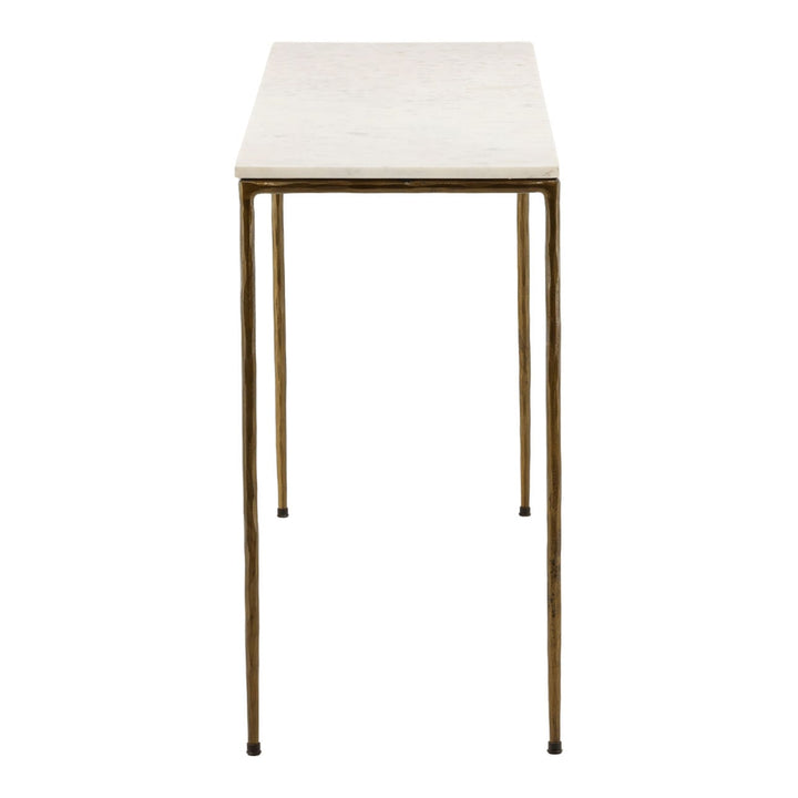 Perla Marble and Iron Console Table, White Marble · Antique Brass, profile view