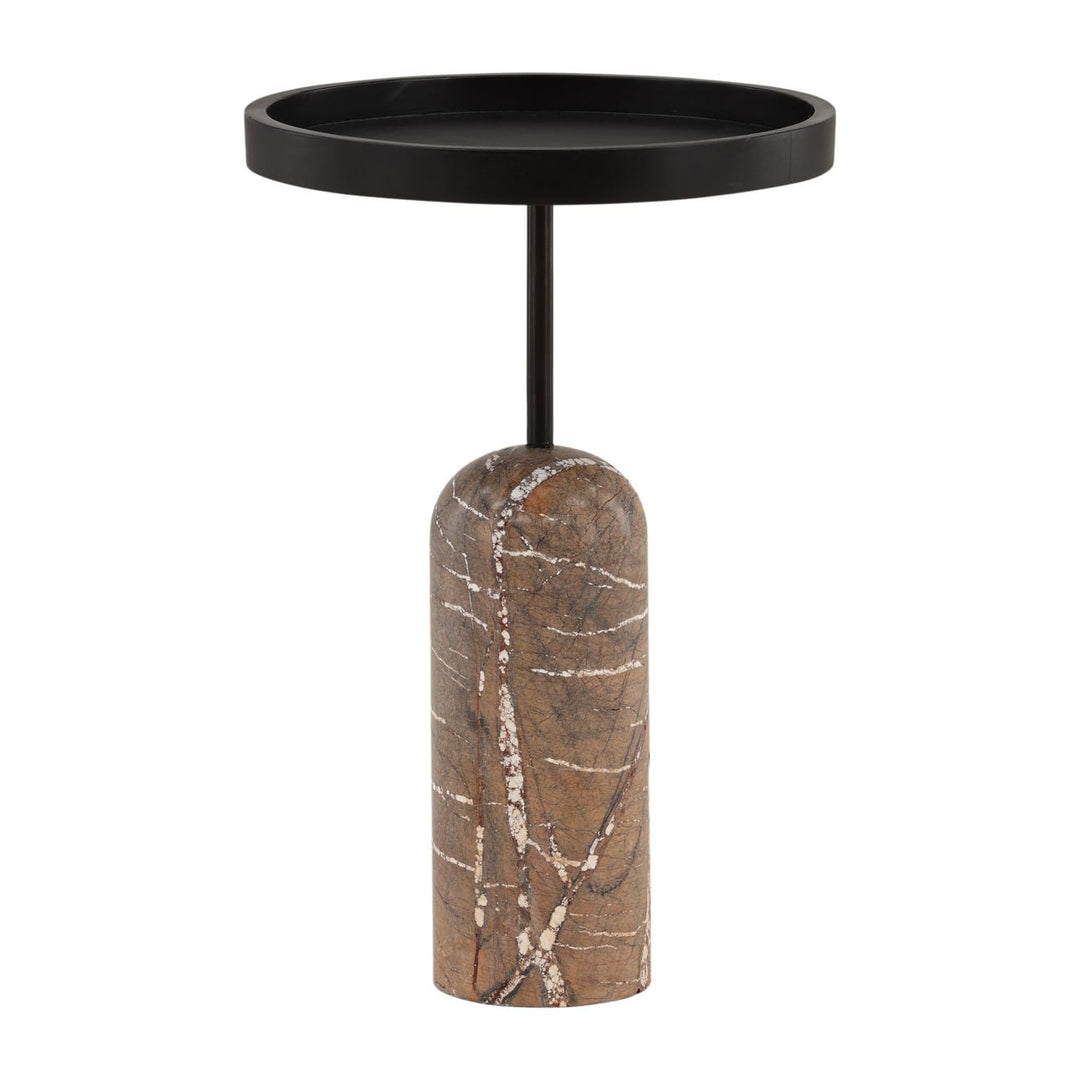 Sage Marble Base Side Table, Brown, three-quarter studio view