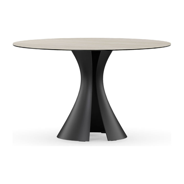Bloom 7720 48" Round Dining Table in Sand Travertine / Black