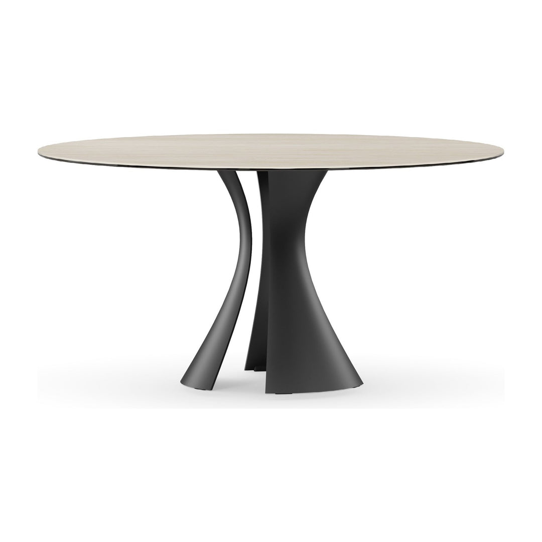 Bloom 7722 60" Round Dining Table in Sand Travertine / Black