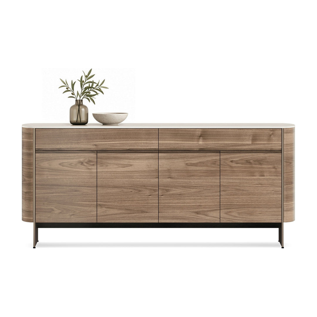 Elio 7679 Sideboard in Ivory Travertine / Natural Walnut / Bronze