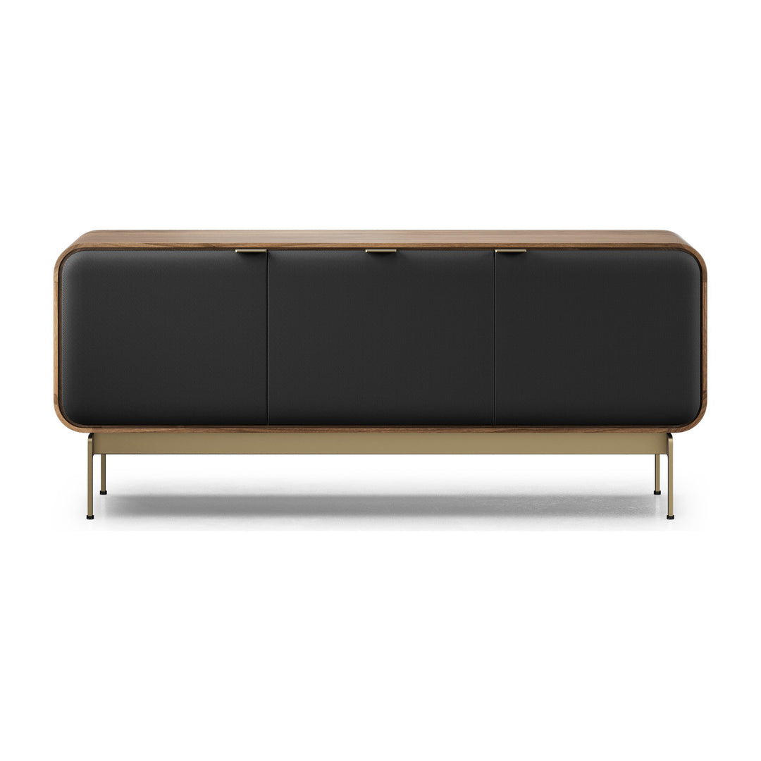 Plume 8077 Media Console in Natural Walnut with Bronze base, front view