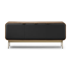 Plume 8077 Media Console in Natural Walnut with Bronze base, front view