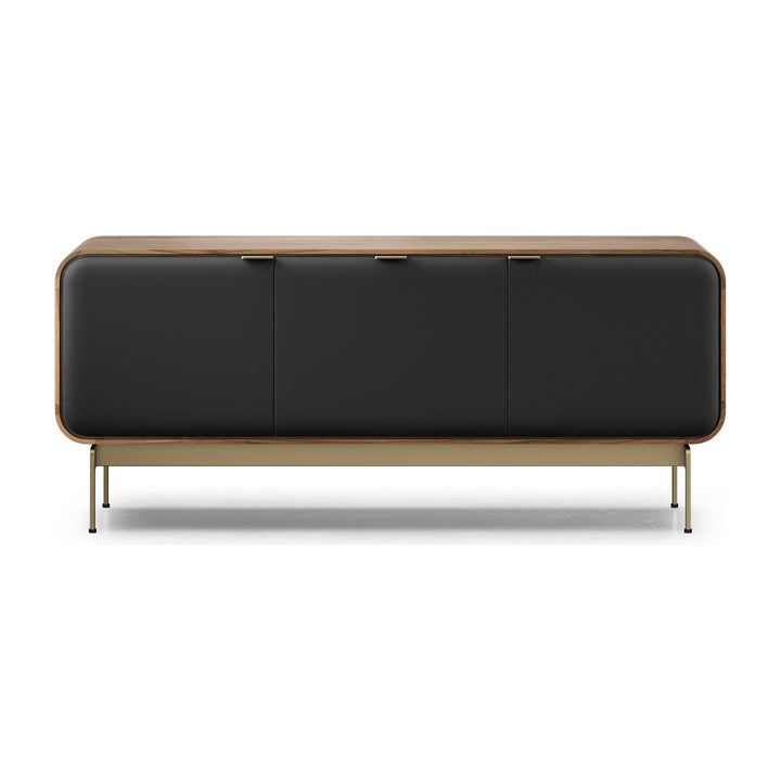 Plume 8077 Media Console in Natural Walnut with Bronze base, front view