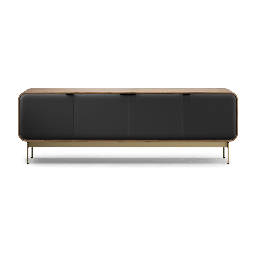 Plume 8079 Media Console in Natural Walnut with Bronze base, front view