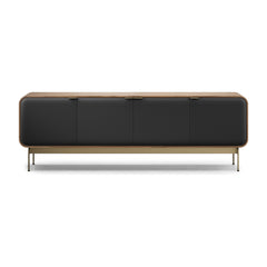 Plume 8079 Media Console in Natural Walnut with Bronze base, front view